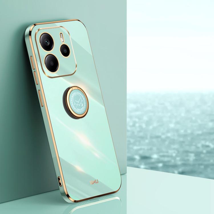 

For Redmi Note 14 4G 163.25mm XINLI Straight Edge 6D Electroplate TPU Phone Case with Ring Holder(Mint Green)