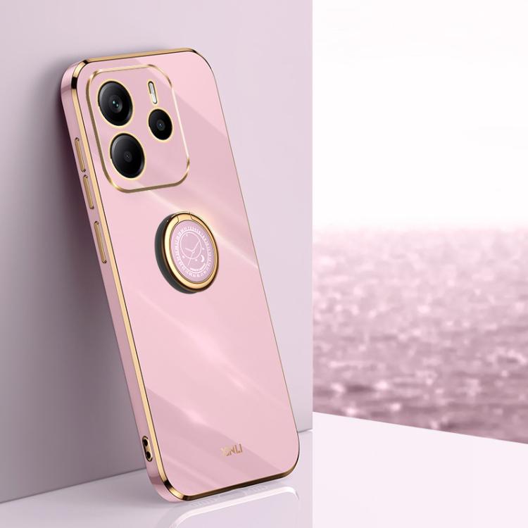 

For Redmi Note 14 4G 163.25mm XINLI Straight Edge 6D Electroplate TPU Phone Case with Ring Holder(Cherry Purple)