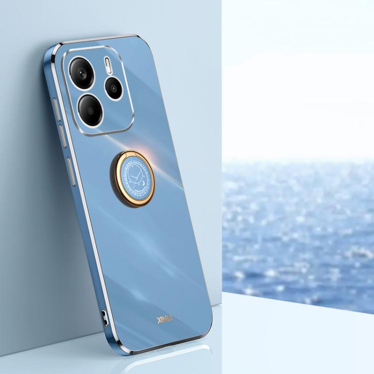 

For Redmi Note 14 5G Global XINLI Straight Edge 6D Electroplate TPU Phone Case with Ring Holder(Celestial Blue)