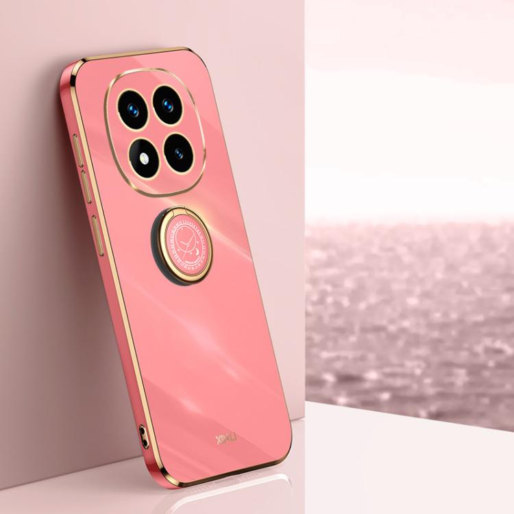 

For Redmi Note 14 Pro 4G Global XINLI Straight Edge 6D Electroplate TPU Phone Case with Ring Holder(Hawthorn Red)