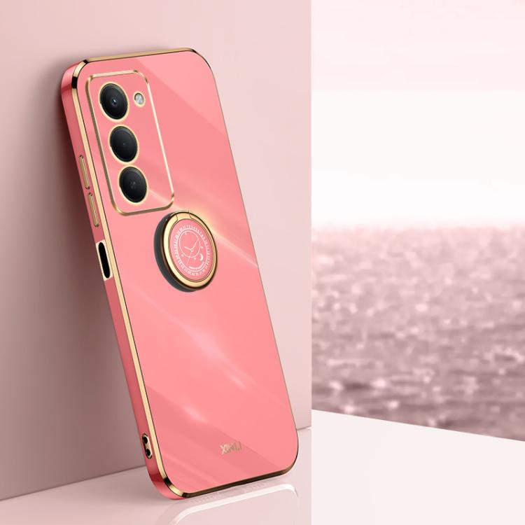 For Redmi 15 5G / 4G EU 171mm XINLI Straight Edge 6D Electroplate TPU Phone Case with Ring Holder(Hawthorn Red)