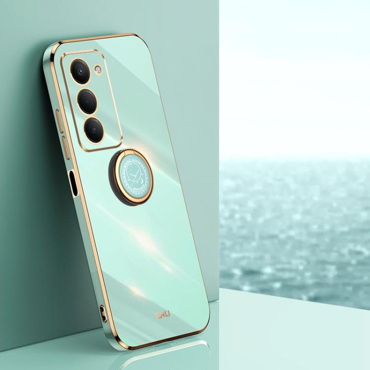 

For Redmi 15 5G Global/15 4G SEA 169.5 XINLI Straight Edge 6D Electroplate TPU Phone Case with Ring Holder(Mint Green)