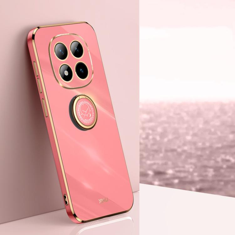 For Redmi Note 15 Pro 4G Global 163.2mm XINLI Straight Edge 6D Electroplate TPU Phone Case with Ring Holder(Hawthorn Red)