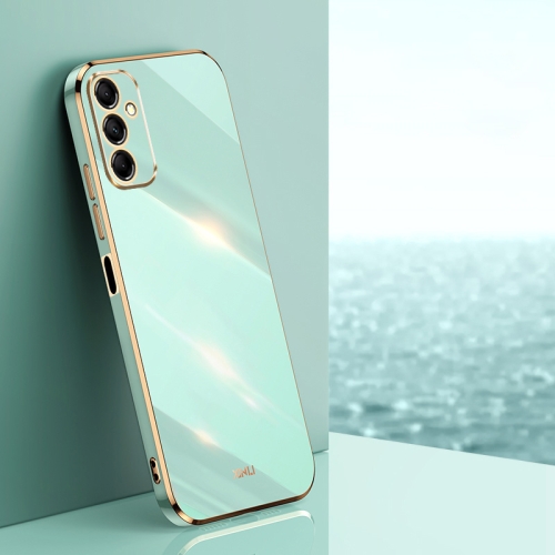 

For Samsung Galaxy M35 XINLI Straight 6D Plating Gold Edge TPU Phone Case(Mint Green)