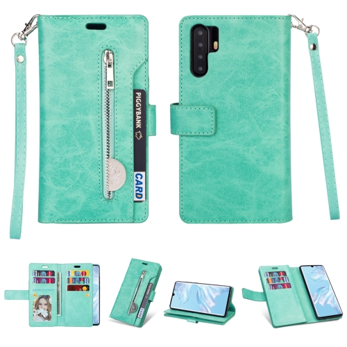 

For Huawei P30 Pro Multifunctional Zipper Horizontal Flip Leather Case with Holder & Wallet & 9 Card Slots & Lanyard(Mint Green)