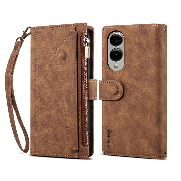 

For Samsung Galaxy S25 Edge 5G ESEBLE Retro Frosted RFID Flip Leather Phone Case(Brown)