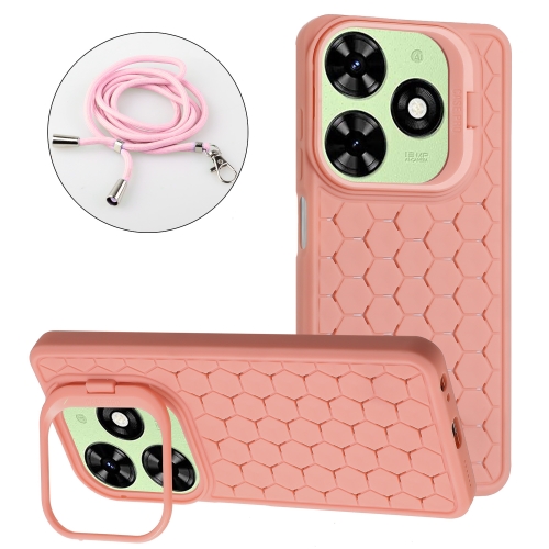 

For Infinix Hot 40i Honeycomb Radiating Holder TPU Phone Case with Lanyard(Pink)