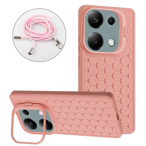 

For Xiaomi Redmi Note 13 Pro 4G Honeycomb Radiating Holder TPU Phone Case with Lanyard(Pink)