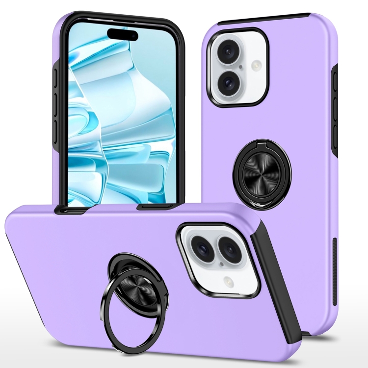 

For iPhone 16 Magnetic Ring Holder Phone Case(Purple)