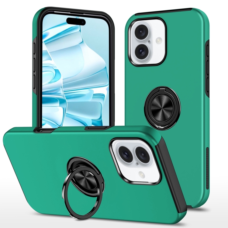 

For iPhone 16 Plus Magnetic Ring Holder Phone Case(Dark Green)