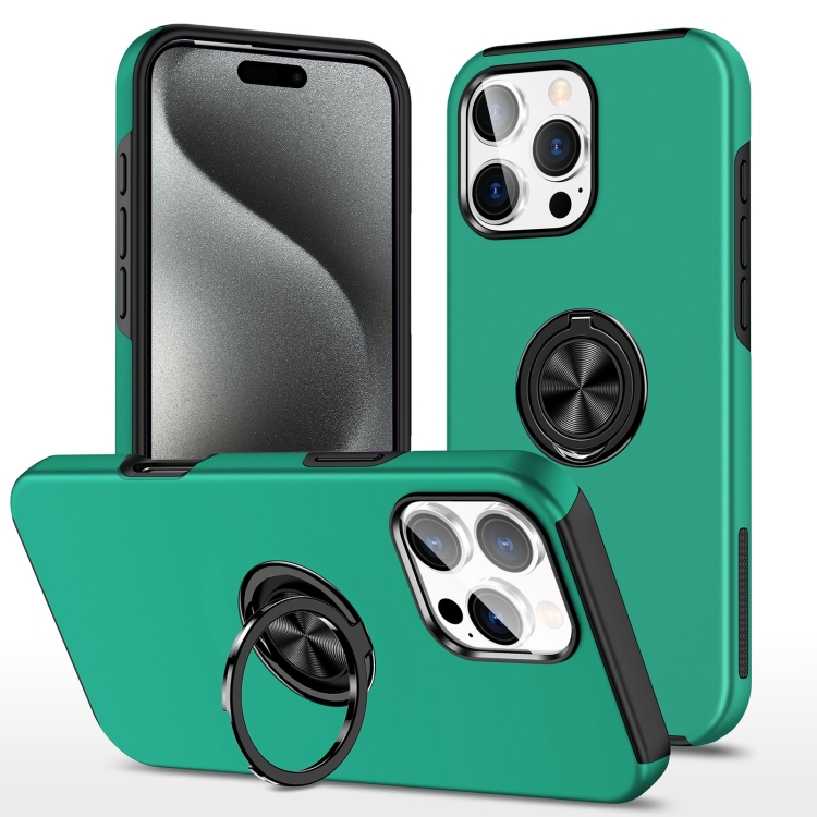 

For iPhone 15 Pro Magnetic Ring Holder Phone Case(Dark Green)