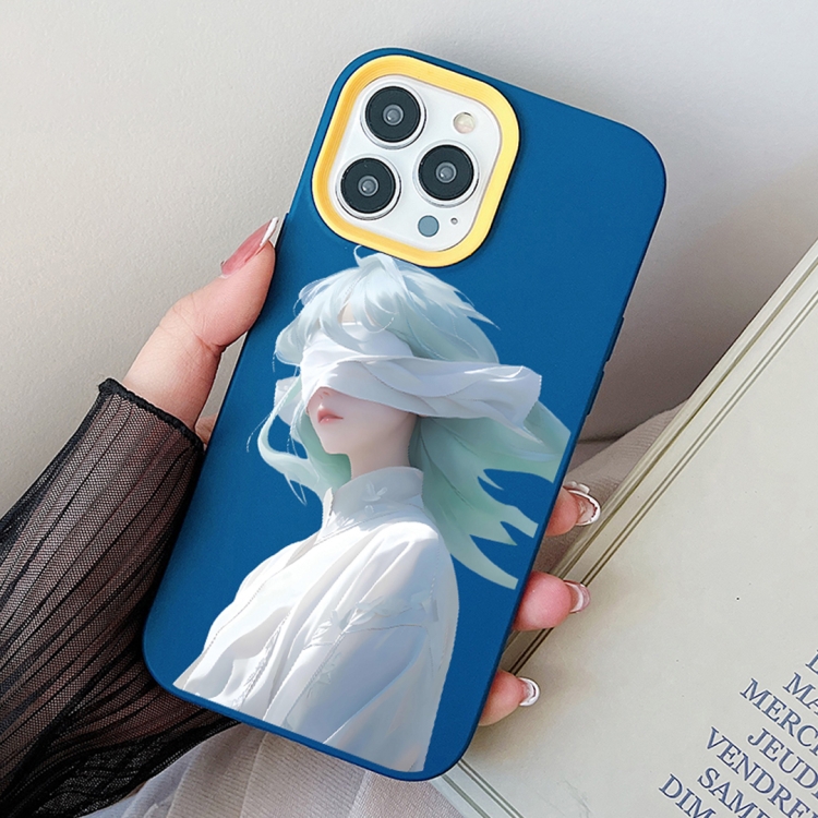 

For iPhone 15 Pro Max Blindfold Girl PC Hybrid TPU Phone Case(Royal Blue)