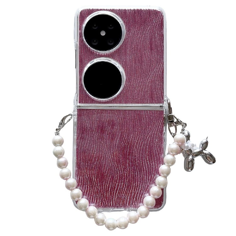 

For Huawei Pocket 2 PC Side Buckle+Ripples Glitter Paper Full Coverage Phone Case with Bracelet(Red)