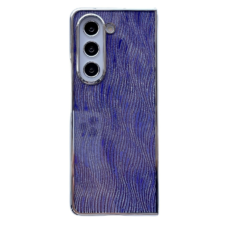

For Samsung Galaxy Z Fold4 PC Side Buckle+Ripples Glitter Paper Full Coverage Phone Case(Purple)
