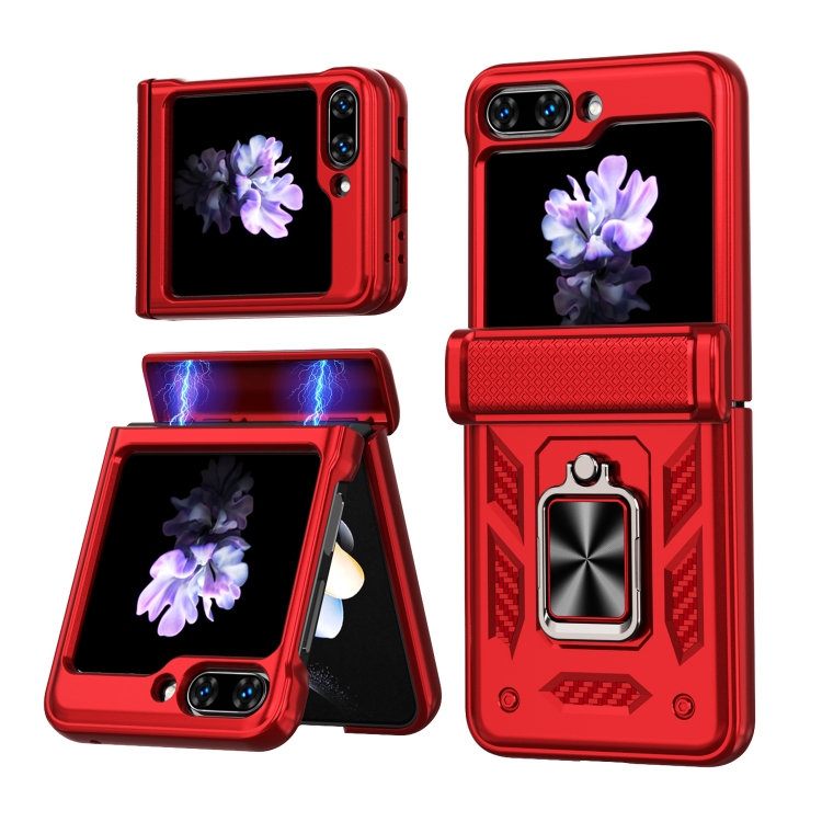 

For Samsung Galaxy Z Flip6 / Flip7 FE Sliding Window Hinge Phone Case with Ring Stand(Red)