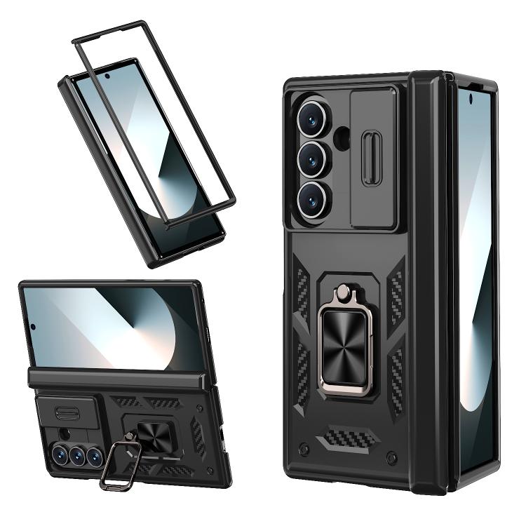 

For Samsung Galaxy Z Fold7 5G Sliding Window Hinge Phone Case with Ring Stand(Black)
