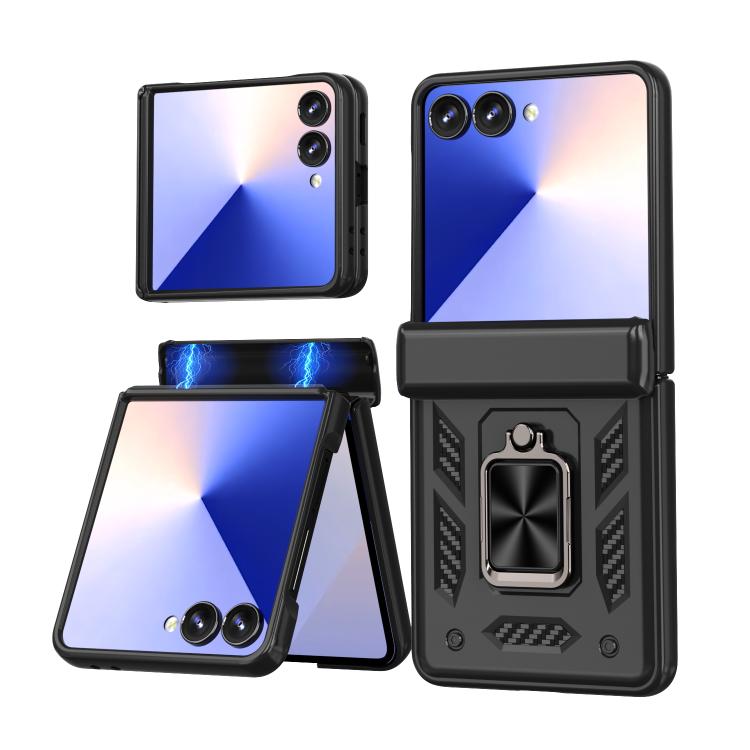 

For Samsung Galaxy Z Flip7 5G Sliding Window Hinge Phone Case with Ring Stand(Black)