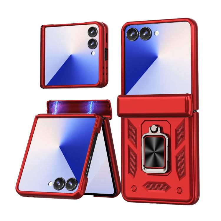 

For Samsung Galaxy Z Flip7 5G Sliding Window Hinge Phone Case with Ring Stand(Red)