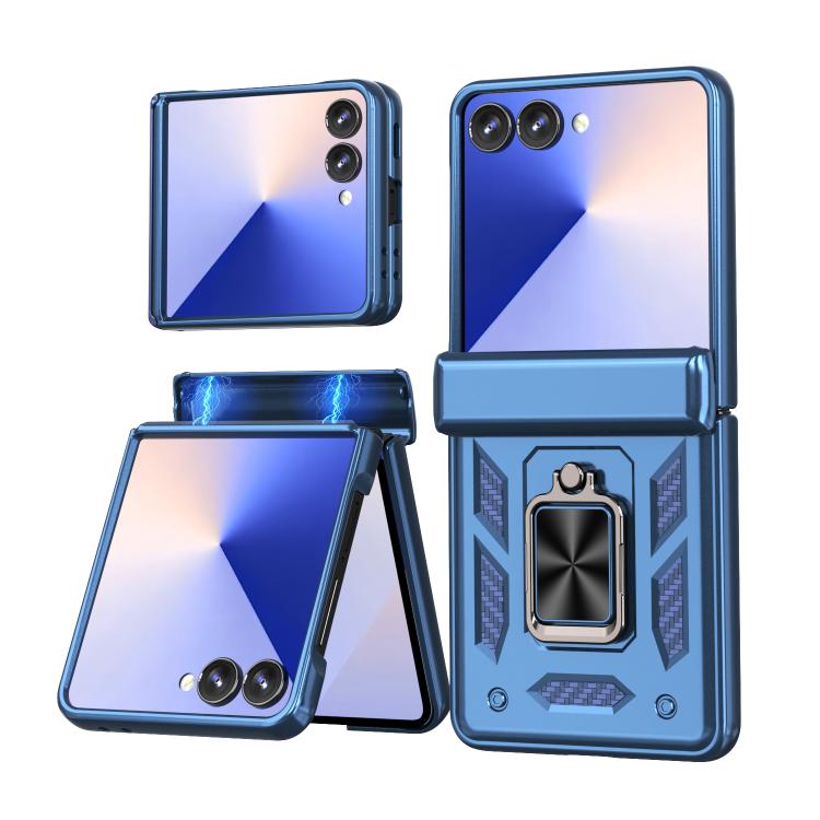 

For Samsung Galaxy Z Flip7 5G Sliding Window Hinge Phone Case with Ring Stand(Blue)
