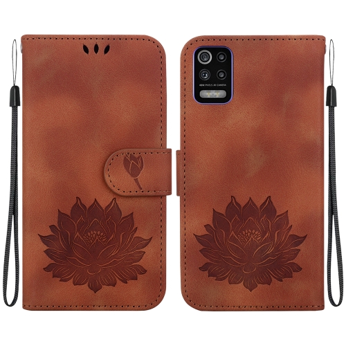 

For LG K52 / K62 / Q52 Lotus Embossed Leather Phone Case(Brown)