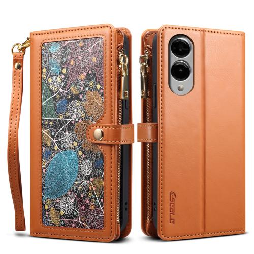 

For Samsung Galaxy S25 Edge 5G ESEBLE Star Series Lanyard Zipper Wallet RFID Leather Case(Brown)