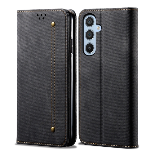 

For Samsung Galaxy S24 FE 5G Denim Texture Casual Style Horizontal Flip Leather Case(Black)