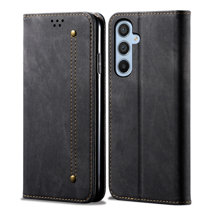 

For Samsung Galaxy S25 5G Denim Texture Casual Style Horizontal Flip Leather Case(Black)