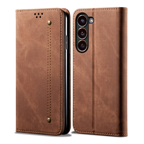 

For Samsung Galaxy S24+ 5G Denim Texture Casual Style Horizontal Flip Leather Case(Brown)