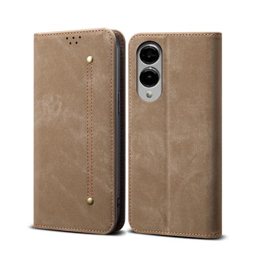 

For Samsung Galaxy S25 Edge 5G Denim Texture Casual Style Horizontal Flip Leather Case(Khaki)