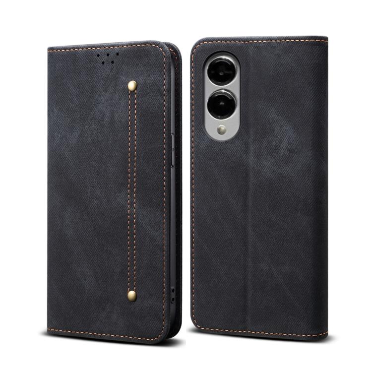 

For Samsung Galaxy S25 Edge 5G Denim Texture Casual Style Horizontal Flip Leather Case(Black)