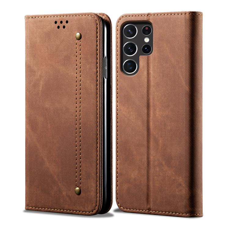 

For Samsung Galaxy S26 Ultra 5G Denim Texture Casual Style Horizontal Flip Leather Case(Brown)