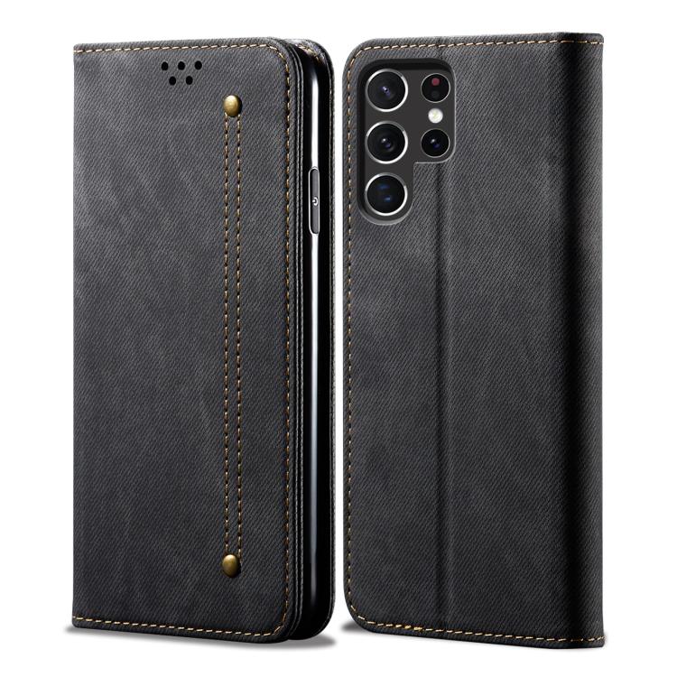 

For Samsung Galaxy S26 Ultra 5G Denim Texture Casual Style Horizontal Flip Leather Case(Black)