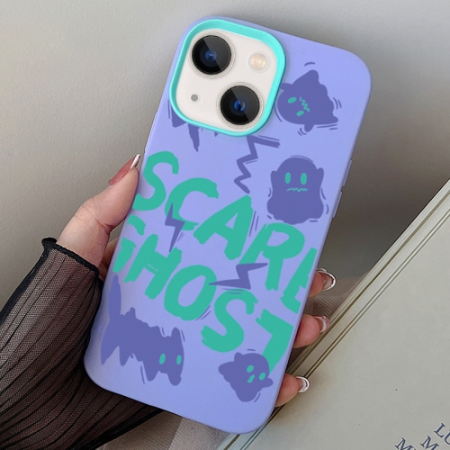 

For iPhone 15 Plus Scared Ghost PC Hybrid TPU Phone Case(Purple)