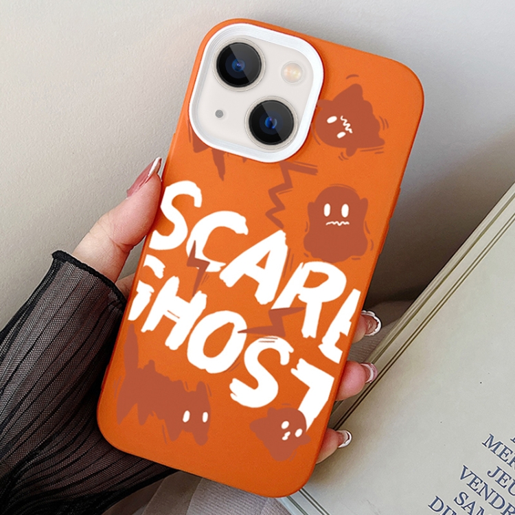 

For iPhone 14 Plus Scared Ghost PC Hybrid TPU Phone Case(Orange)