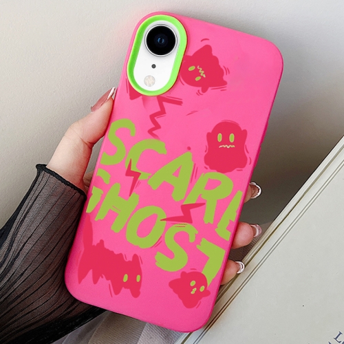 

For iPhone XR Scared Ghost PC Hybrid TPU Phone Case(Rose Red)