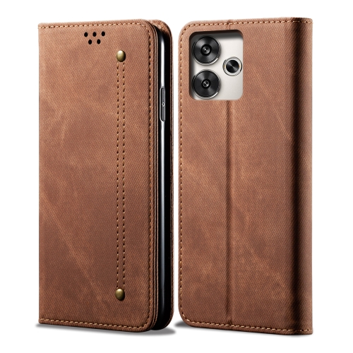 

For Xiaomi Poco M6 4G Denim Texture Casual Style Horizontal Flip Leather Case(Brown)