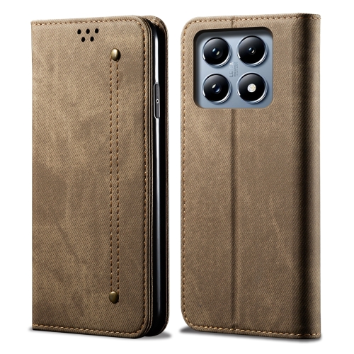 

For Xiaomi 14T Pro Denim Texture Casual Style Horizontal Flip Leather Case(Khaki)