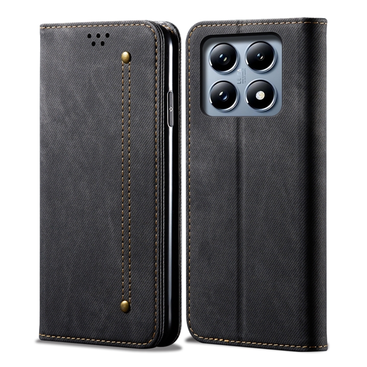 

For Xiaomi 14T Pro Denim Texture Casual Style Horizontal Flip Leather Case(Black)