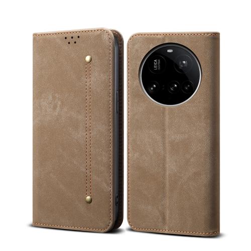 

For Xiaomi 15 Ultra Denim Texture Casual Style Horizontal Flip Leather Case(Khaki)