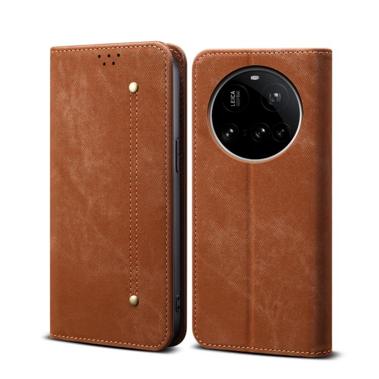 

For Xiaomi 15 Ultra Denim Texture Casual Style Horizontal Flip Leather Case(Brown)