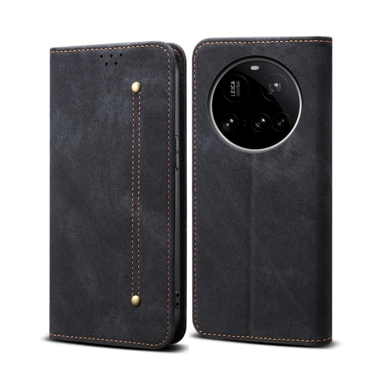 

For Xiaomi 15 Ultra Denim Texture Casual Style Horizontal Flip Leather Case(Black)