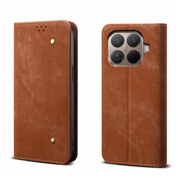 

For Xiaomi 15T Pro 5G Denim Texture Casual Style Horizontal Flip Leather Case(Brown)