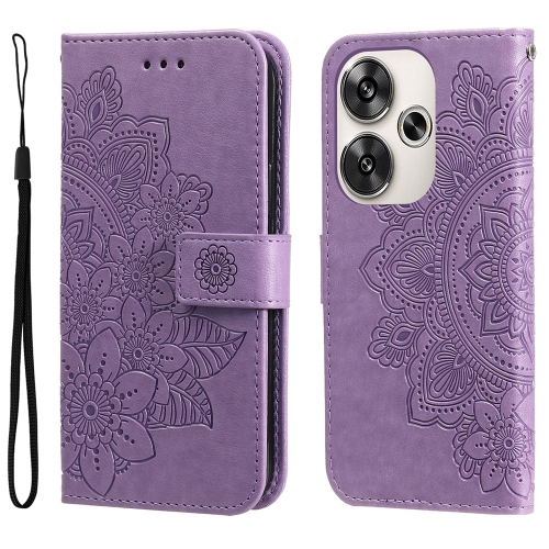 

For Xiaomi Poco F6 7-petal Flowers Embossing Leather Phone Case(Light Purple)