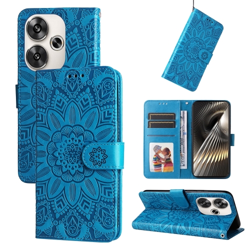 

For Xiaomi Poco F6 Embossed Sunflower Leather Phone Case(Blue)