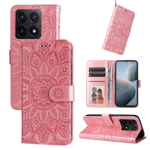 

For Xiaomi 14T Embossed Sunflower Leather Phone Case(Pink)