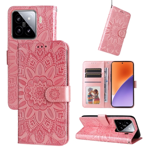 

For Xiaomi 15 Embossed Sunflower Leather Phone Case(Pink)