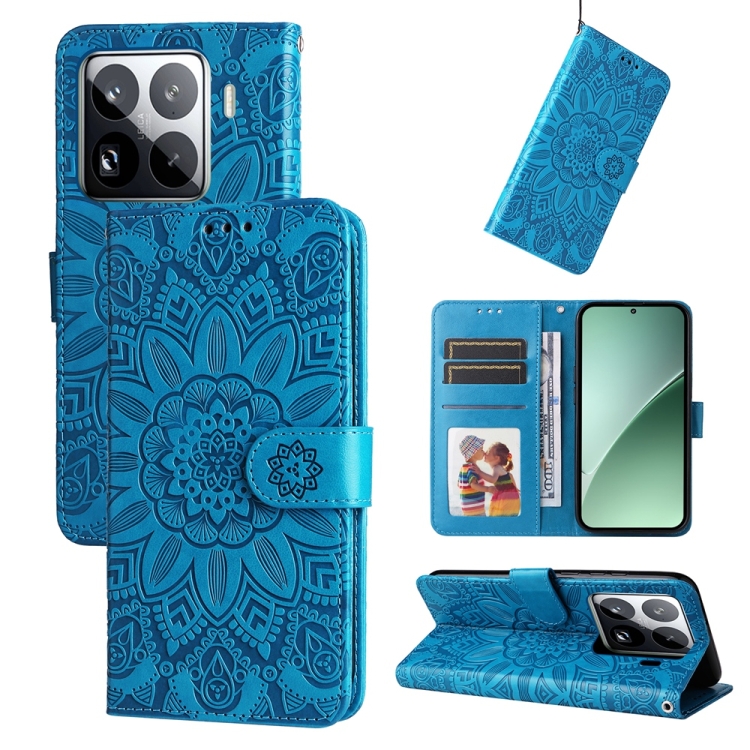 

For Xiaomi 15 Pro Embossed Sunflower Leather Phone Case(Blue)