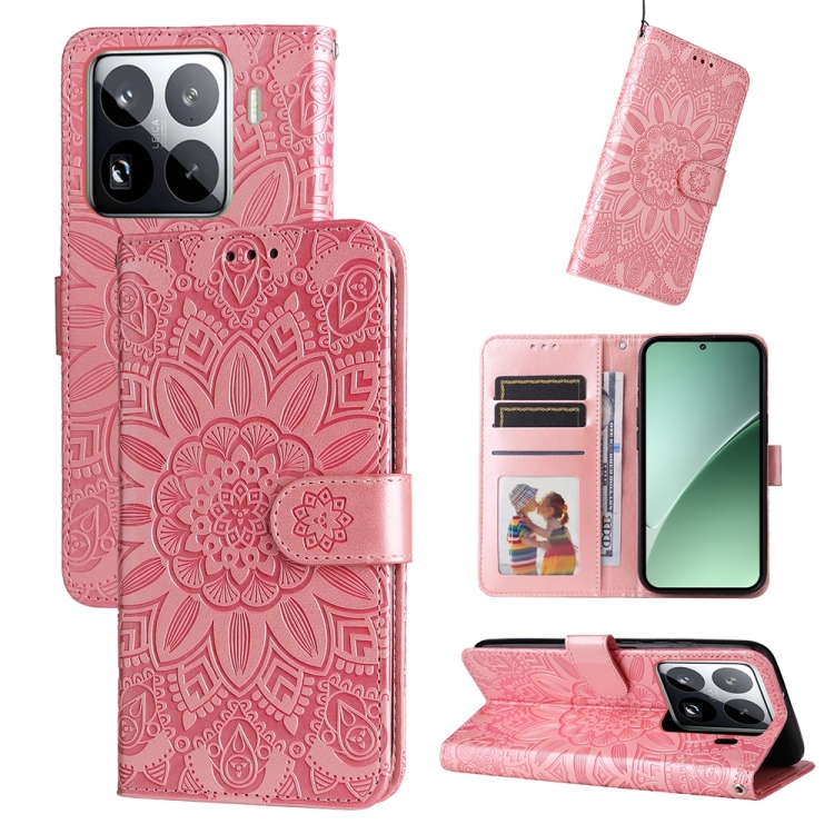 

For Xiaomi 15 Pro Embossed Sunflower Leather Phone Case(Pink)
