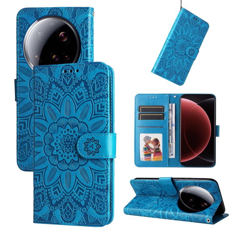 

For Xiaomi 15 Ultra Embossed Sunflower Leather Phone Case(Blue)