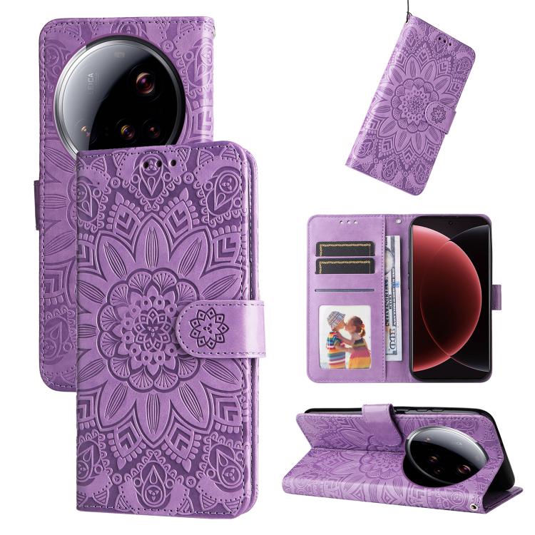 

For Xiaomi 15 Ultra Embossed Sunflower Leather Phone Case(Purple)